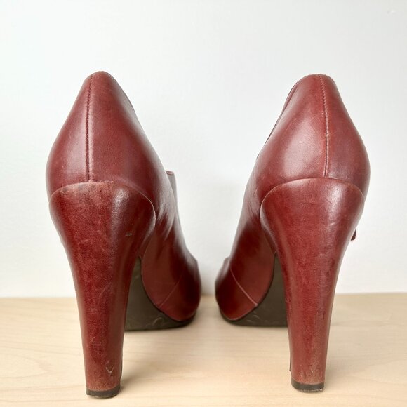 Tsubo Caia Leather High Heel Mary Janes Sangria Red Velcro Strap Sz 10 US 41 EU - Picture 4 of 12